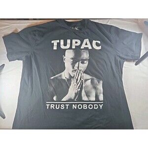TUPAC "TRUST NOBODY" T-Shirt Prayer 2PAC Men’s Black Graphic Tee Rap Size L